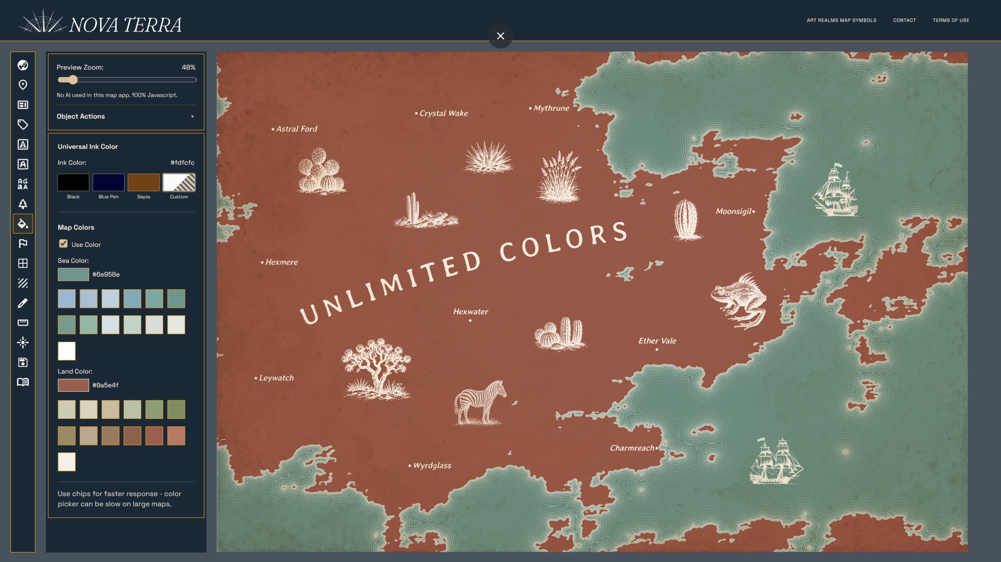 Nova Terra map color controls